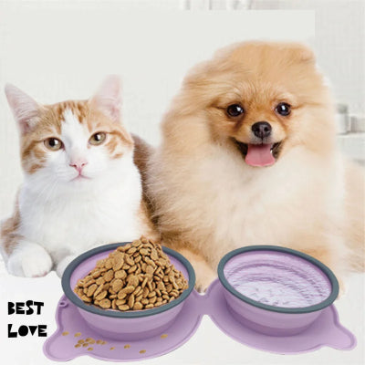 Portable Silicone Double Dog Food Bowls